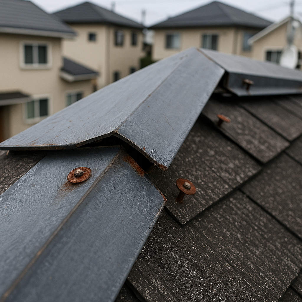 棟板金が浮き釘が抜けかけている写真